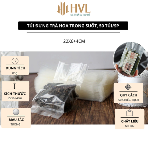 Túi đựng trà hoa trong suốt, 50 túi/sp - 22x6+4 cm