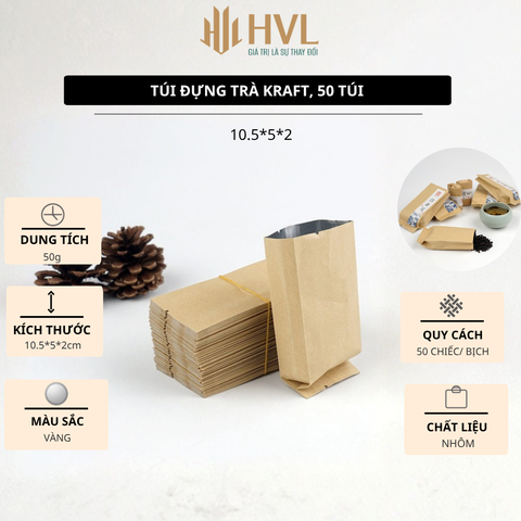 Túi nhôm giấy đựng trà nhiều kích thước, 50 túi/sp - HVL TEA