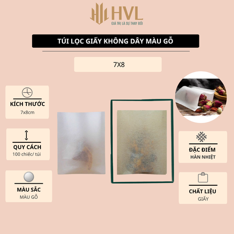 Combo 100 Túi lọc trà giấy màu gỗ, có dây rút, nhiều kích thước - HVL