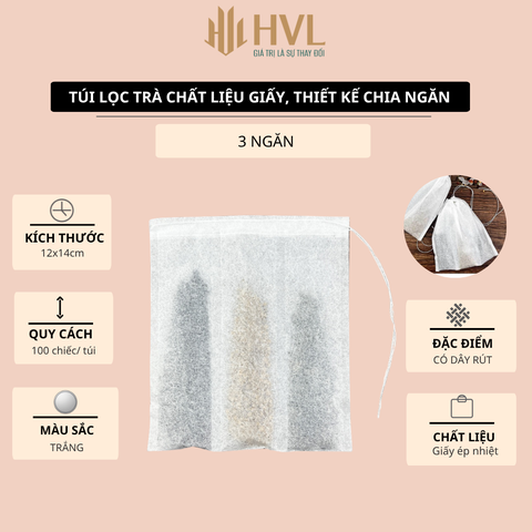 Combo 100 Túi lọc chia ngăn đựng thảo dược, gia vị, thiết kế có dây buộc - HVL