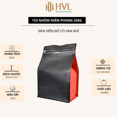 Túi giấy kfaft nhôm đựng trà, cà phê niêm phong có van khí cao cấp, 1 túi/ sản phẩm - HVL TEA