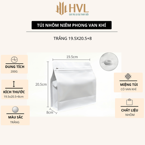 Túi kraft nhôm niêm phong có van khí mẫu mới - HVL TEA