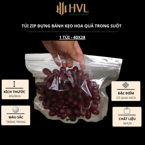 Túi zip đựng bánh kẹo hoa quả trong suốt, 100 Túi