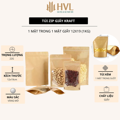 Túi zip giấy kraft nhiều size - màu vàng