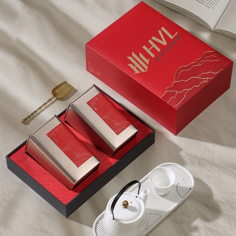 Bộ Hộp Trà Thiếc Mạch Vàng - Quà Tặng Trà Cao Cấp Sang Trọng