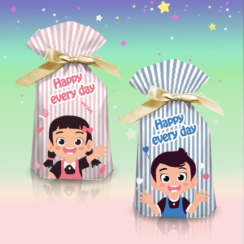 Túi đựng bánh kẹo có Dây Nơ, nhiều họa tiết, bao bì đựng bánh buộc dây 50 túi/sp - VUA BAO BÌ
