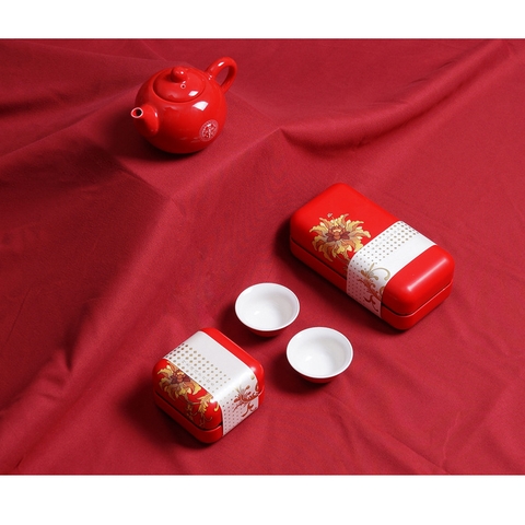 Hộp thiếc đựng trà cạnh tròn hoạ tiết hoa - HVL TEA