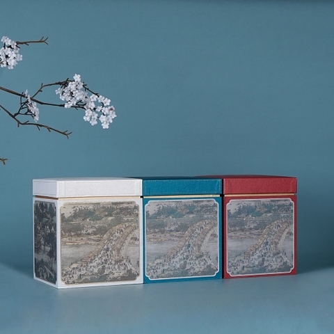 Hộp đựng trà giấy vuông kèm túi hoạ tiết thời cổ đại - HVL TEA