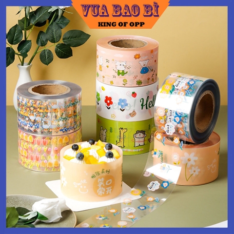 Cuộn mica lót thành bánh, bao bánh mousse cứng cao 8cm hoạ tiết