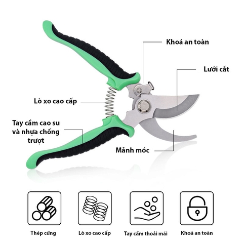 Kéo cắt cành cây có trợ lực thép SK5, dụng cụ làm vườn chuyên nghiệp - Người Làm Vườn