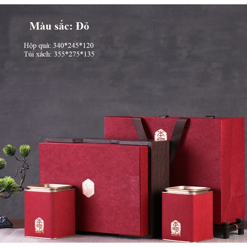 Bộ hộp trà gỗ hoạ tiết kèm túi xách - HVL TEA