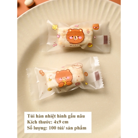 Túi đựng bánh kẹo, bao bì đựng trà họa tiết THỎ và GẤU hàn nhiệt -HVL