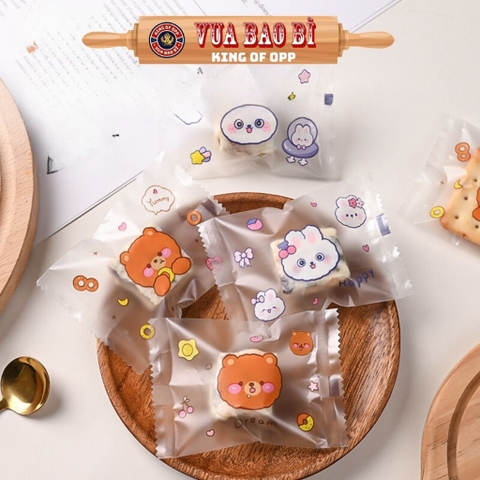 Túi đựng bánh kẹo, bao bì đựng trà họa tiết THỎ và GẤU hàn nhiệt -HVL