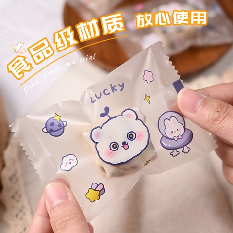 Túi đựng bánh kẹo, bao bì đựng trà họa tiết THỎ và GẤU hàn nhiệt -HVL