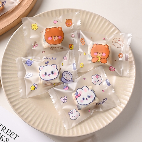 Túi đựng bánh kẹo, bao bì đựng trà họa tiết THỎ và GẤU hàn nhiệt -HVL