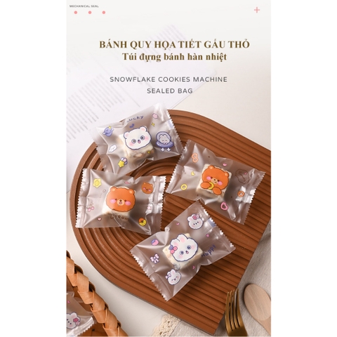 Túi đựng bánh kẹo, bao bì đựng trà họa tiết THỎ và GẤU hàn nhiệt -HVL
