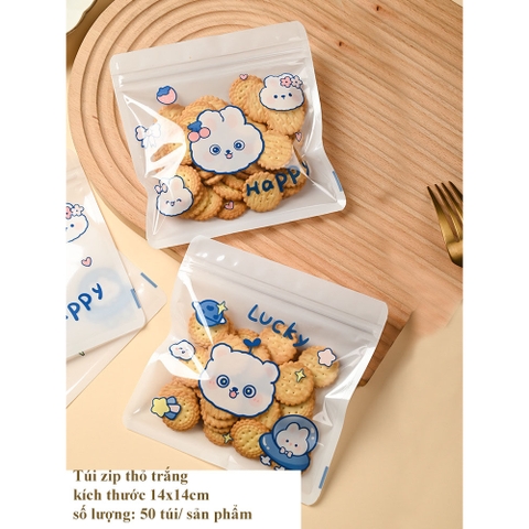 Túi đựng bánh kẹo, bao bì đựng trà họa tiết THỎ và GẤU hàn nhiệt -HVL