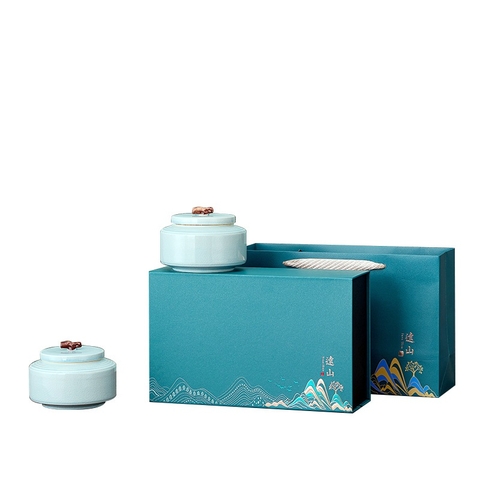 Hộp quà tặng sứ đôi hoạ tiết kèm túi xách - HVL TEA