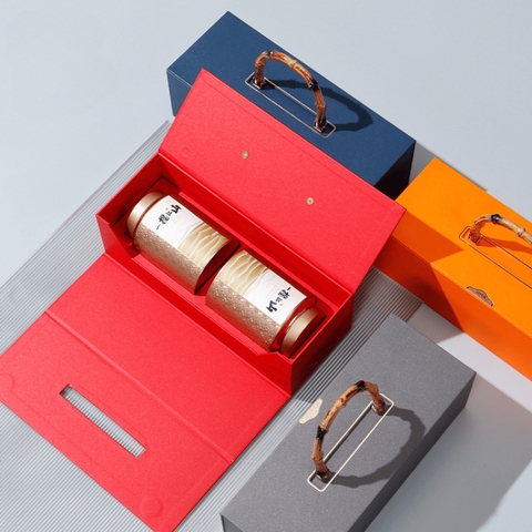Bộ hộp trà có tay cầm gỗ 2 hộp tròn cao cấp - HVL TEA