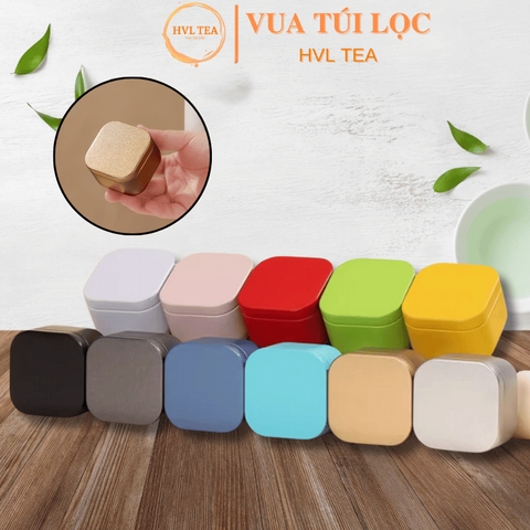 Lon trà thiếc vuông mini nhiều màu sắc mẫu mới - HVL TEA