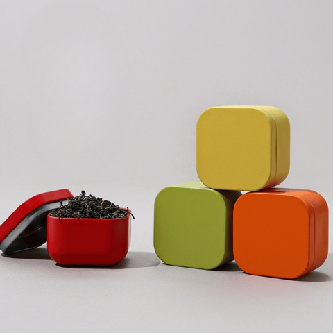 Lon trà thiếc vuông mini nhiều màu sắc mẫu mới - HVL TEA