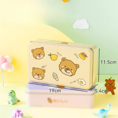 Hộp thiếc hình chữ nhật họa tiết gấu nâu dễ thương HVL