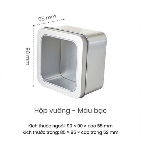 Hộp Thiếc Nắp Trong Suốt Hình Vuông Và Tròn - Màu Bạc Sang Trọng