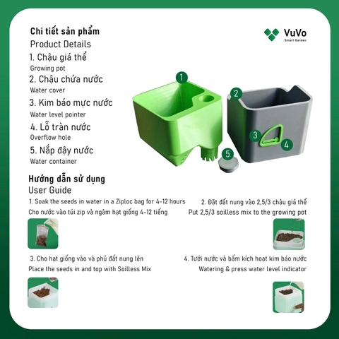 BỘ CHẬU TRỒNG CÂY TỰ TƯỚI THÔNG MINH - VV01