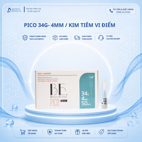 PICO 34G- 4MM / KIM TIÊM VI ĐIỂM TIÊM DNA, TIÊM NÁM, MỌC TÓC, CÁC DẠNG TINH CHẤT LỎNG