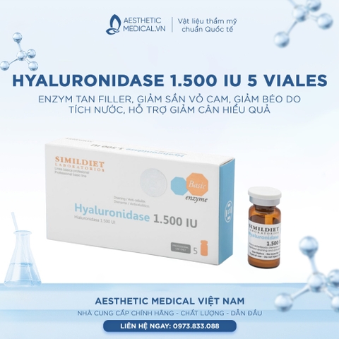 HYALURONIDASE 1.500 IU 5 VIALES / ENZYM TAN FILLER, GIẢM SẦN VỎ CAM, GIẢM BÉO DO TÍCH NƯỚC, HỖ TRỢ GIẢM CÂN HIỂU QUẢ 