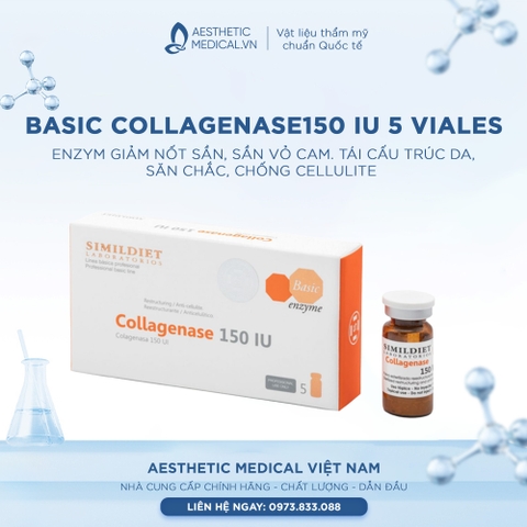 BASIC COLLAGENASE150 IU 5 VIALES / ENZYM GIẢM NỐT SẦN, SẦN VỎ CAM. TÁI CẤU TRÚC DA, SĂN CHẮC, CHỐNG CELLULITE  