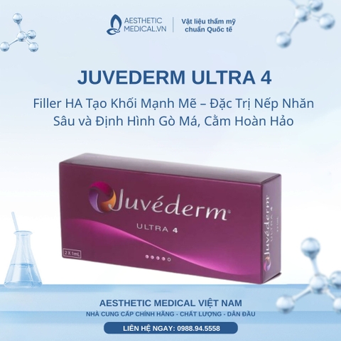 JUVEDERM ULTRA 4: Filler HA Tạo Khối Mạnh Mẽ – Đặc Trị Nếp Nhăn Sâu và Định Hình Gò Má, Cằm Hoàn Hảo