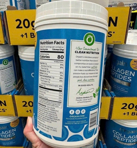 BỘT COLLAGEN THUỶ PHÂN ORGAIN COLLAGEN + PROBIOTICS LỢI KHUẨN KHOẺ DÁNG ĐẸP DA