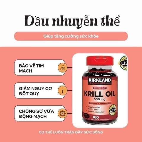 VIÊN UỐNG DẦU NHUYỄN THỂ CHỐNG LÃO HOÁ KRILL OIL KIRLAND SIGNATURE 500MG 160 VIÊN