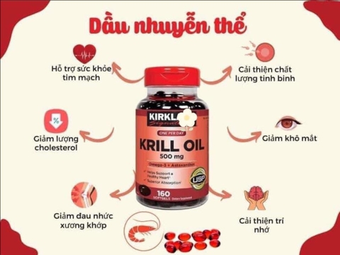 VIÊN UỐNG DẦU NHUYỄN THỂ CHỐNG LÃO HOÁ KRILL OIL KIRLAND SIGNATURE 500MG 160 VIÊN