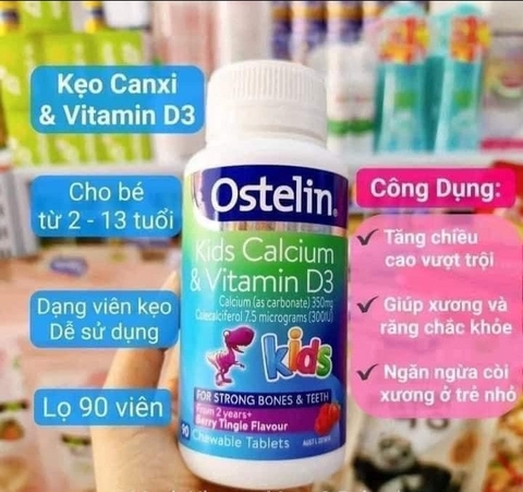 KẸO CANXI + D3 OSTELIN KHỦNG LONG VỊ DÂU CHO BÉ