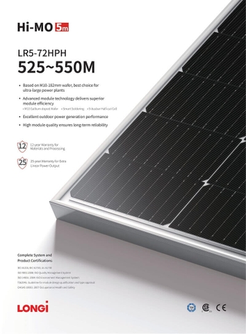 Tấm pin LONGi 535 Wp