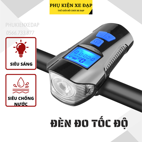 đèn + còi + đo tốc độ xe đạp thể thao 3trong1