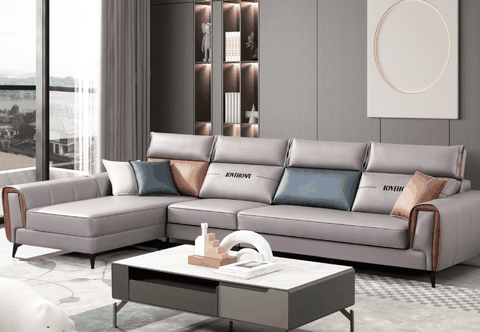 Sofa Vải Giả Da Góc L Hiện Đại Nhập Khẩu DTH-8039