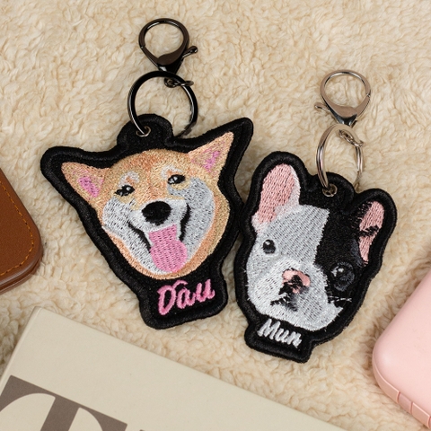 Dự án Móc khóa thêu chân dung thú cưng chó Mun & chó Dâu