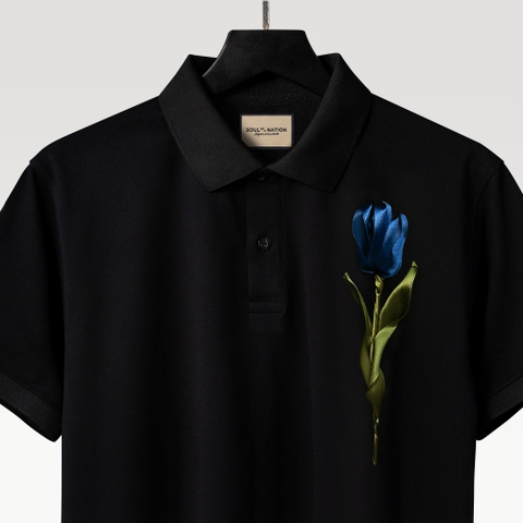 Áo Polo Thêu Ruy Băng Thủ Công - Hoa Tulip Ruy Băng Xanh