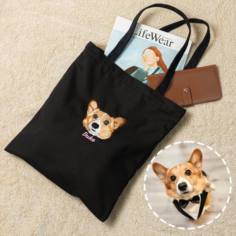 Dự án Túi tote thêu theo yêu cầu chân dung thú cưng 