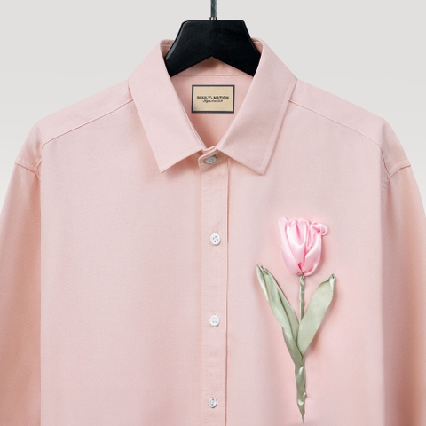 Áo Sơ Mi Thêu Ruy Băng Thủ Công - Hoa Tulip Ruy Băng Hồng