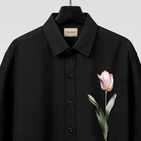 Áo Sơ Mi Thêu Ruy Băng Thủ Công - Hoa Tulip Hồng Tô Màu Nước
