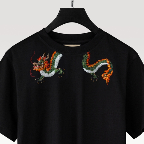 Áo Thun Thêu Ruy Băng Thủ Công - Rồng Phú Quý XANH