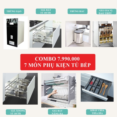Combo phụ kiện tủ bếp đầy đủ 7 món inox 304