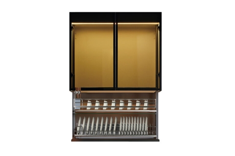 Giá úp bát nâng hạ điện thông minh GrandX  Rổ Inox SUS304  mạ bóng Crom