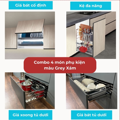 Combo 4 món phụ kiện tủ bếp Faster màu Xám