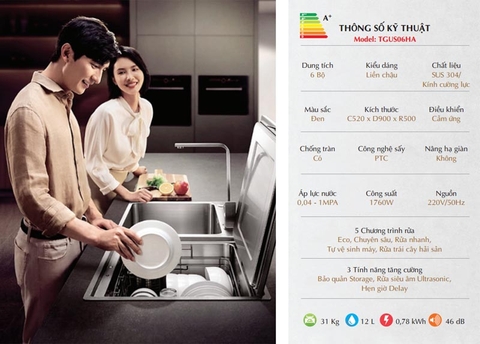 Máy rửa bát liền chậu Texgio TGUS06HA