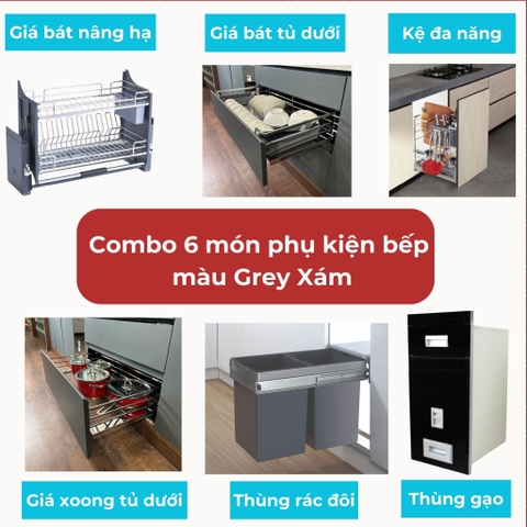 Combo 6 món phụ kiện tủ bếp Faster màu Xám